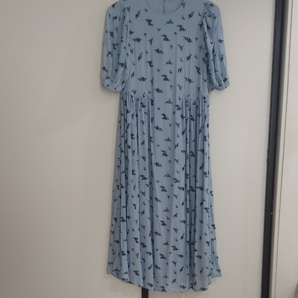 Ganni Dresses & Skirts - Ganni Light Blue Dress with Black Floral Pattern